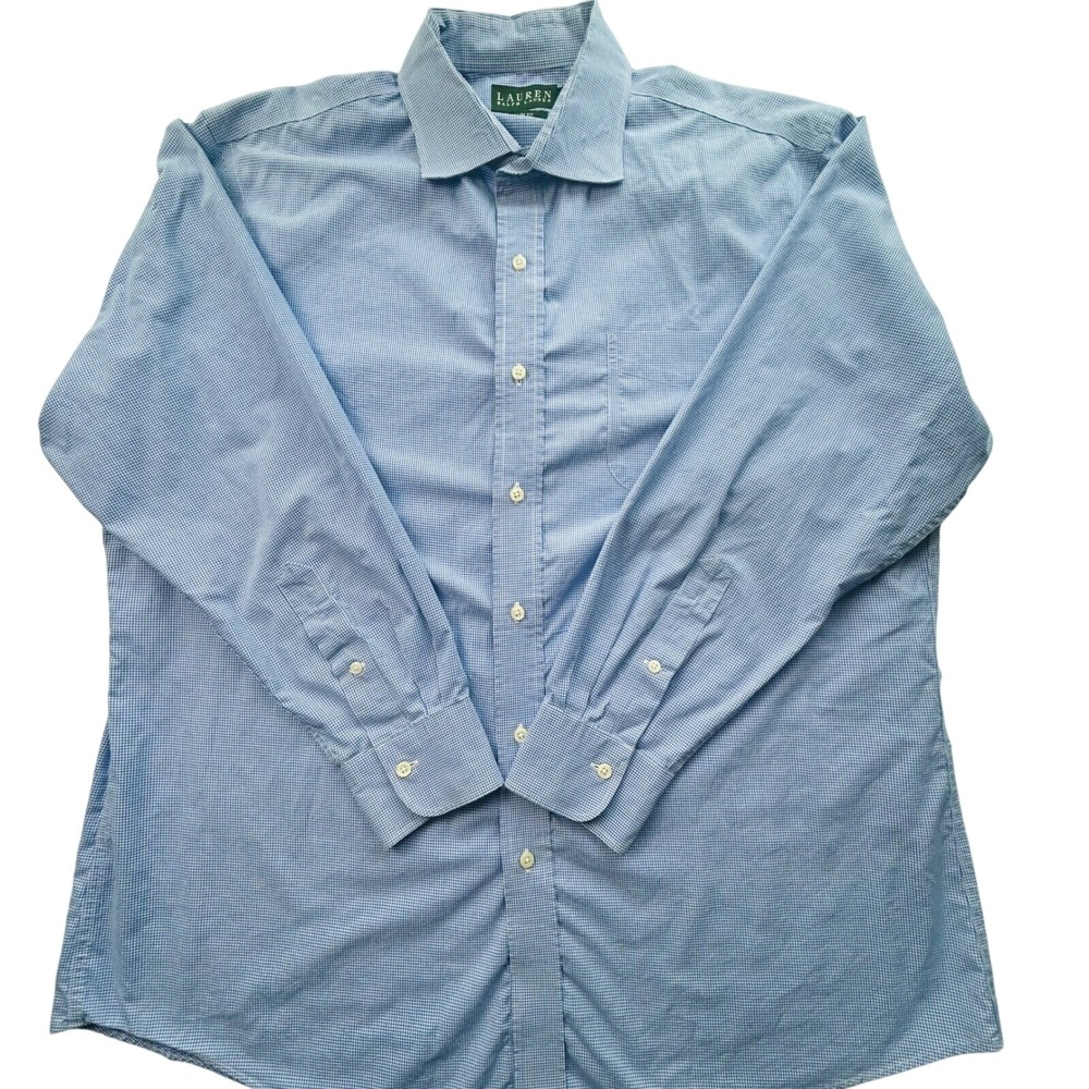Lauren Ralph Lauren Dress Shirt Blue Check Button Up‎ Long Sleeve Mens 18 34/35